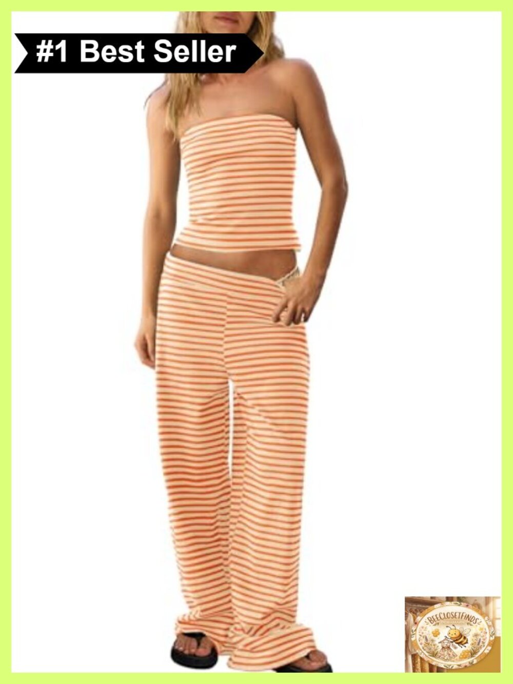 Women's 2 Piece Lounge Set Tube Top and Wide Leg Pants Striped Set